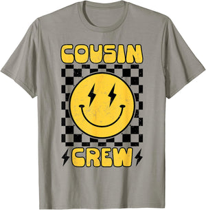 Cousin Crew Retro Smile Face Happy Face Cousin Matching T-Shirt - T-Shirt | Sand