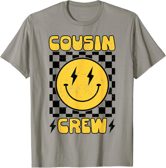 Cousin Crew Retro Smile Face Happy Face Cousin Matching T-Shirt - T-Shirt | Sand