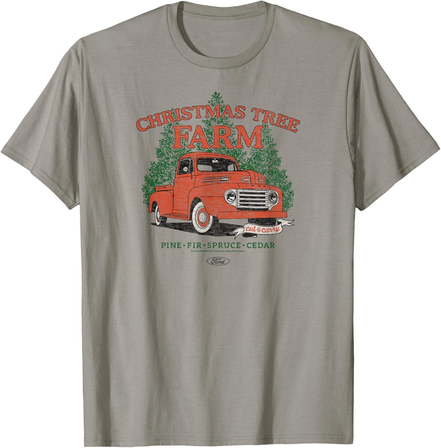 Ford - Vintage F3 1949 Red Truck Christmas Tree Farm T-Shirt - T-Shirt | Sand