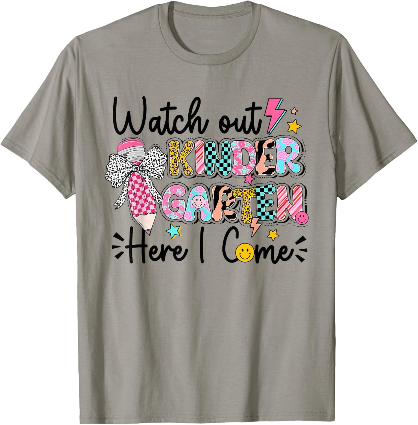 Kids Watch Out Kindergarten Here I Come First Day Of School T-Shirt - T-Shirt | Sand