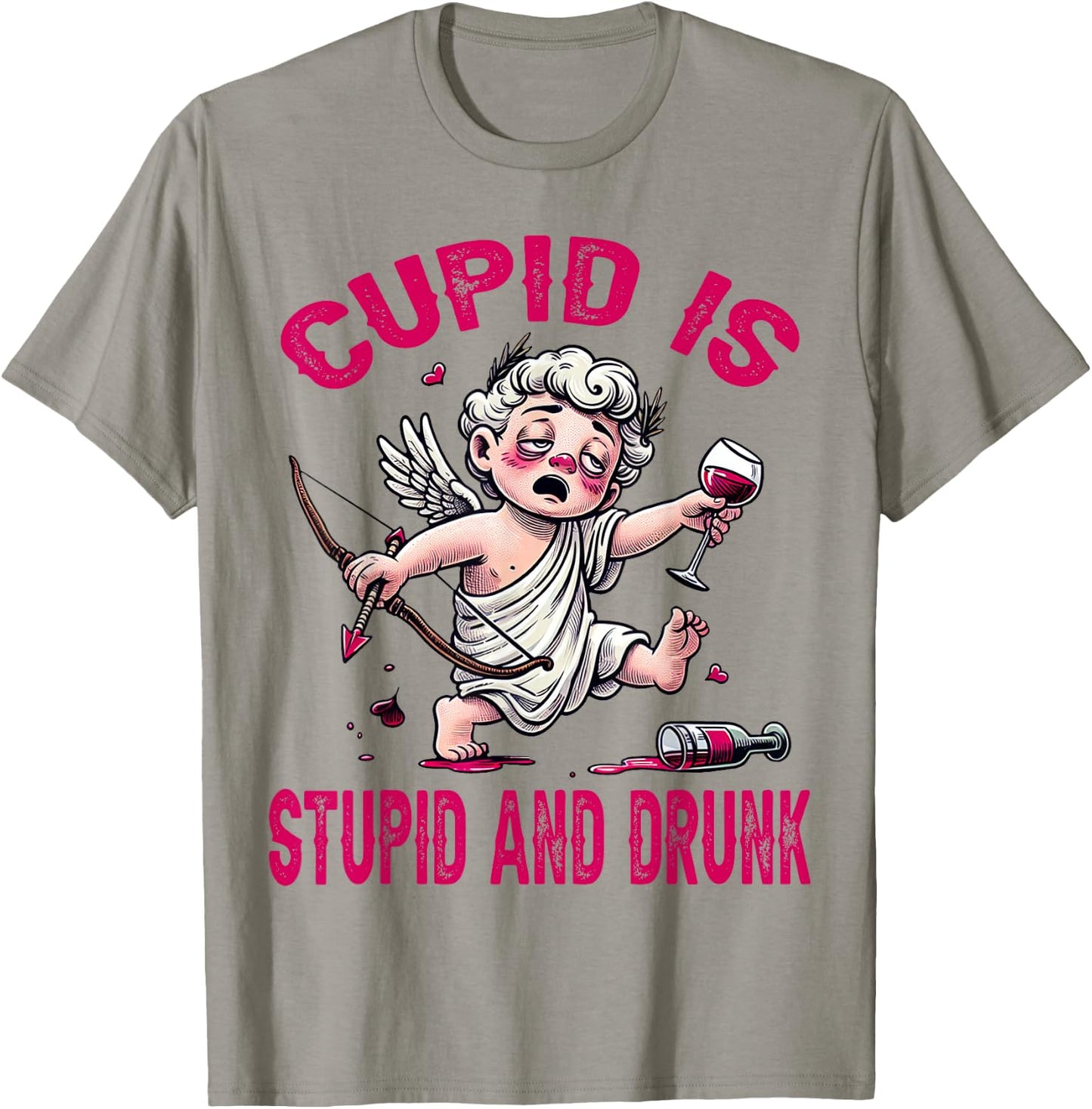 Cupid is Stupid and Drunk Anti-Valentine's Day Funny Women T-Shirt - T-Shirt | Sand