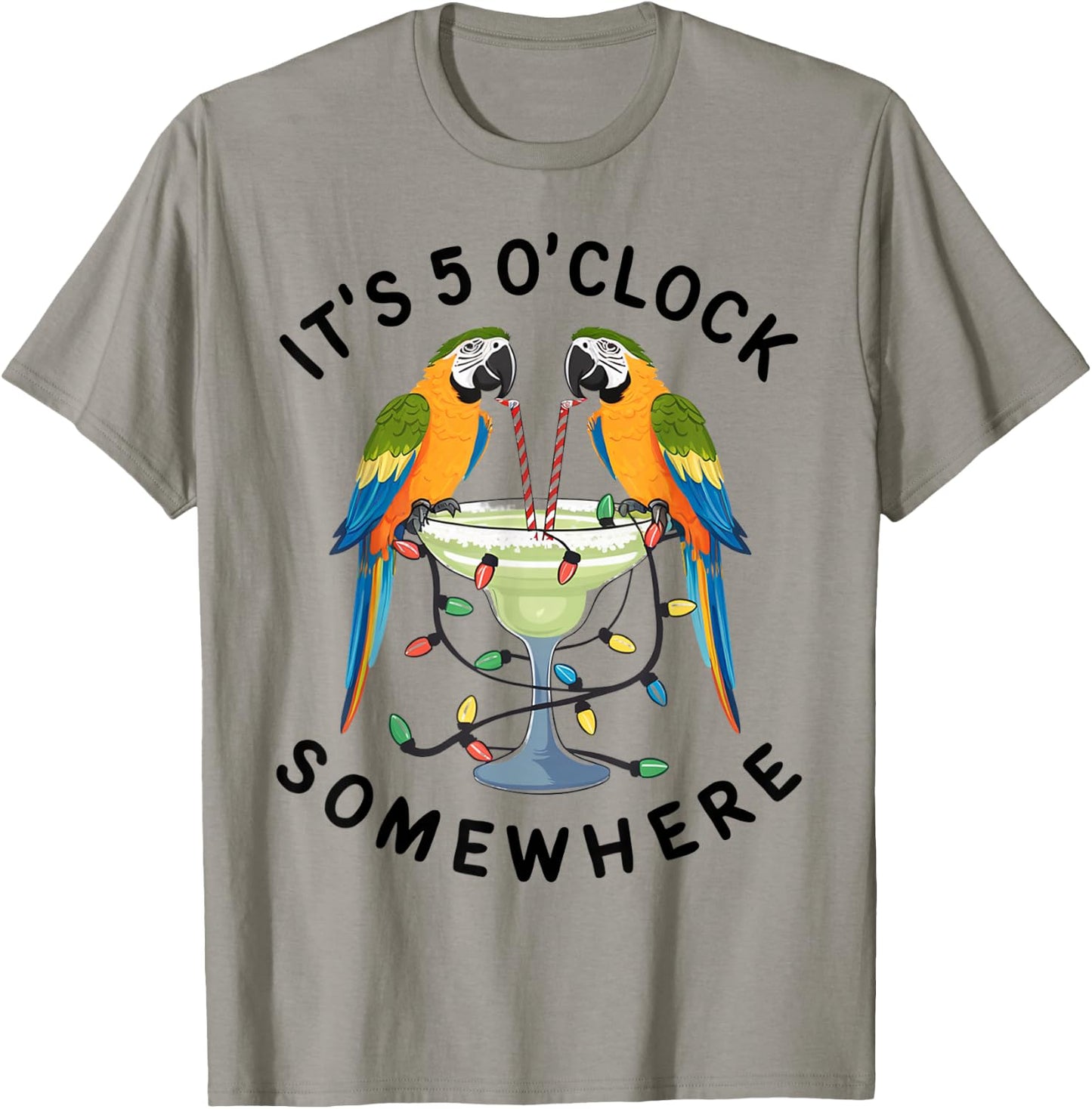 Funny 5 Oclock Somewhere Hawaiian Shirt Parrots Margarita T-Shirt - T-Shirt | Sand