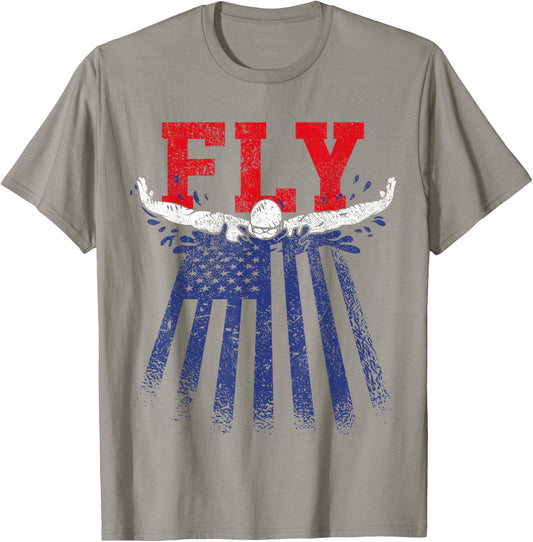American Flag Swimming Swim USA Butterfly Stroke Swimmer Kids Men T-Shirt - T-Shirt | Sand