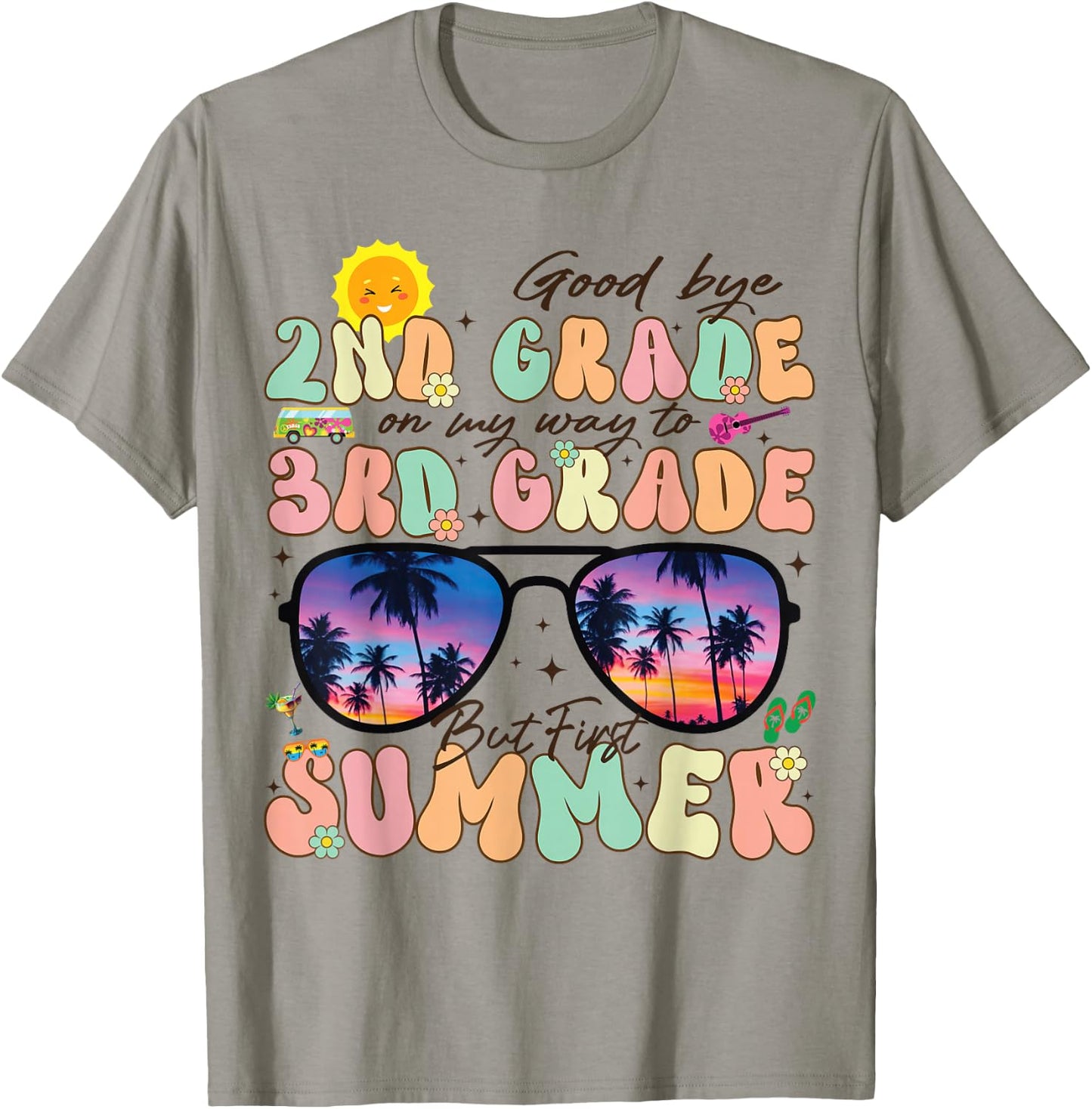 Groovy Goodbye 2nd Grade Graduation To 3rd Hello Summer Kids T-Shirt - T-Shirt | Sand