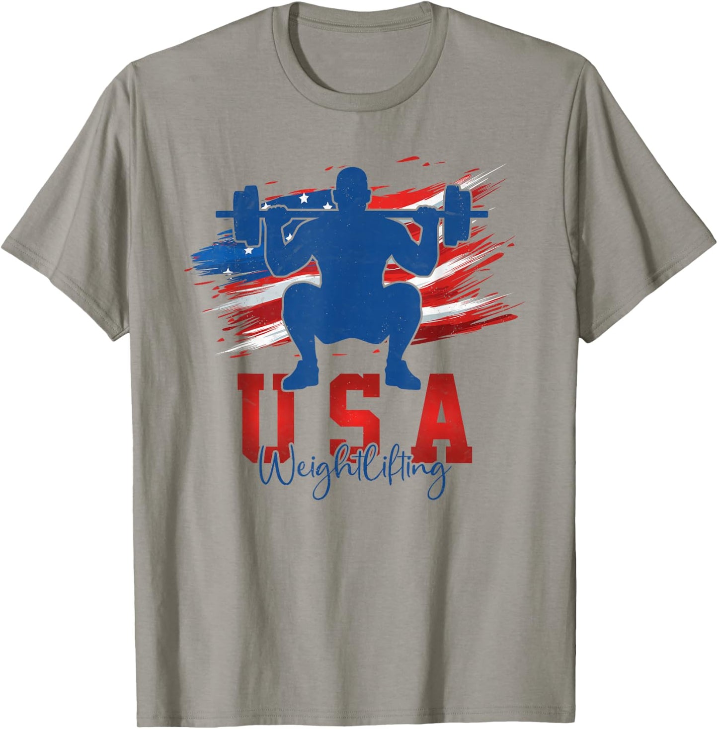 American Flag Weightlifting 4th of July USA Support Team T-Shirt - T-Shirt | Sand