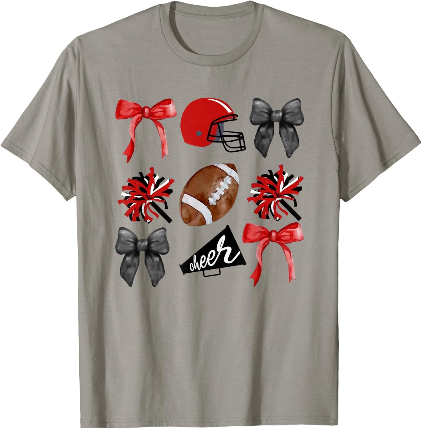 Cheer Coquette Bow American Football Autumn Thanksgiving T-Shirt - T-Shirt | Sand