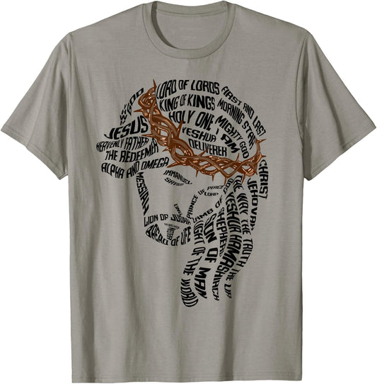 Christian Names of Jesus Christ Face Gospel Religious Bible T-Shirt - T-Shirt | Sand