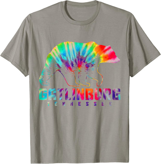 Gatlinburg Tennessee Tie Dye Bear Pride Outdoor Vintage T-Shirt - T-Shirt | Sand