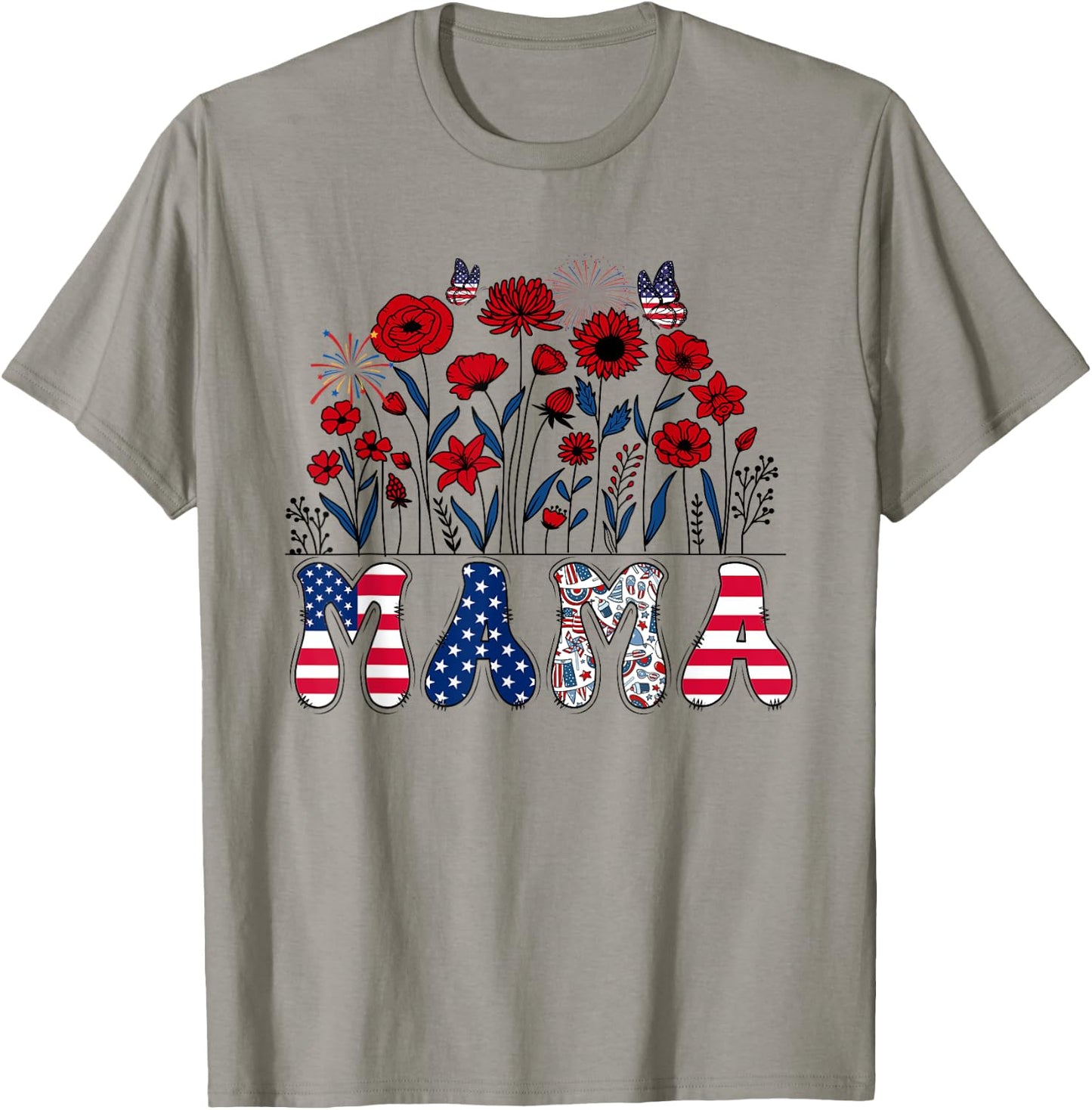 Groovy Mama 4th of July Patriotic Floral Women Mother's Day T-Shirt - T-Shirt | Sand