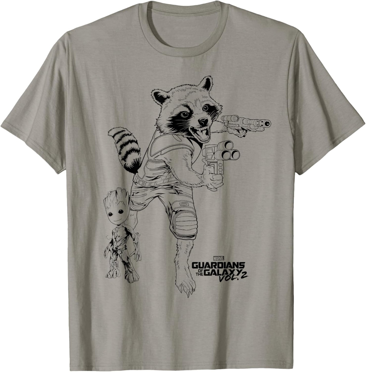 Marvel Guardians of The Galaxy Vol 2 Rocket & Groot Sketch T-Shirt - T-Shirt | Sand