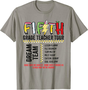 Fifth Grade Dream Team Rocks Back To School Teacher Tour T-Shirt - T-Shirt | Sand