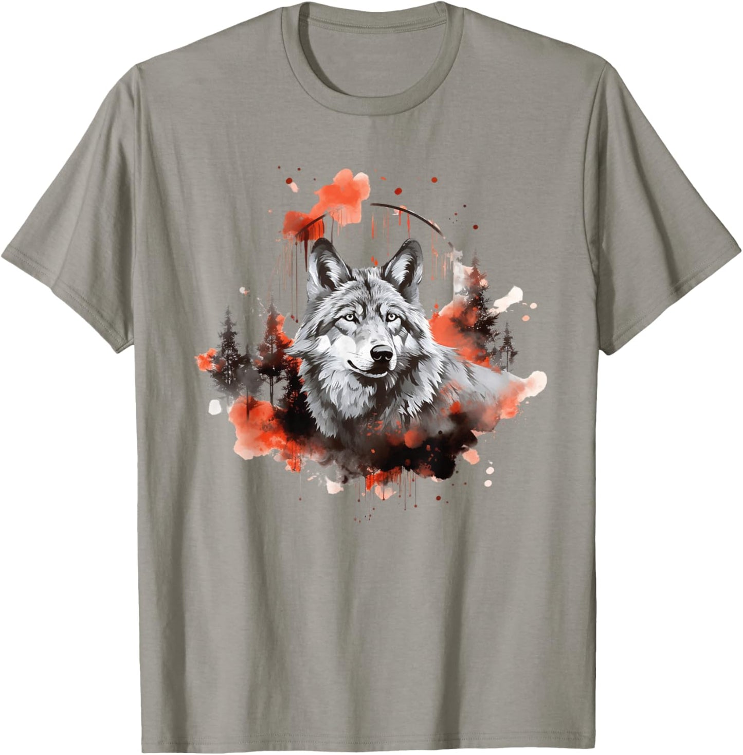 Wolf Splash Art Animal Face Forest Landscape Wolf T-Shirt - T-Shirt | Sand