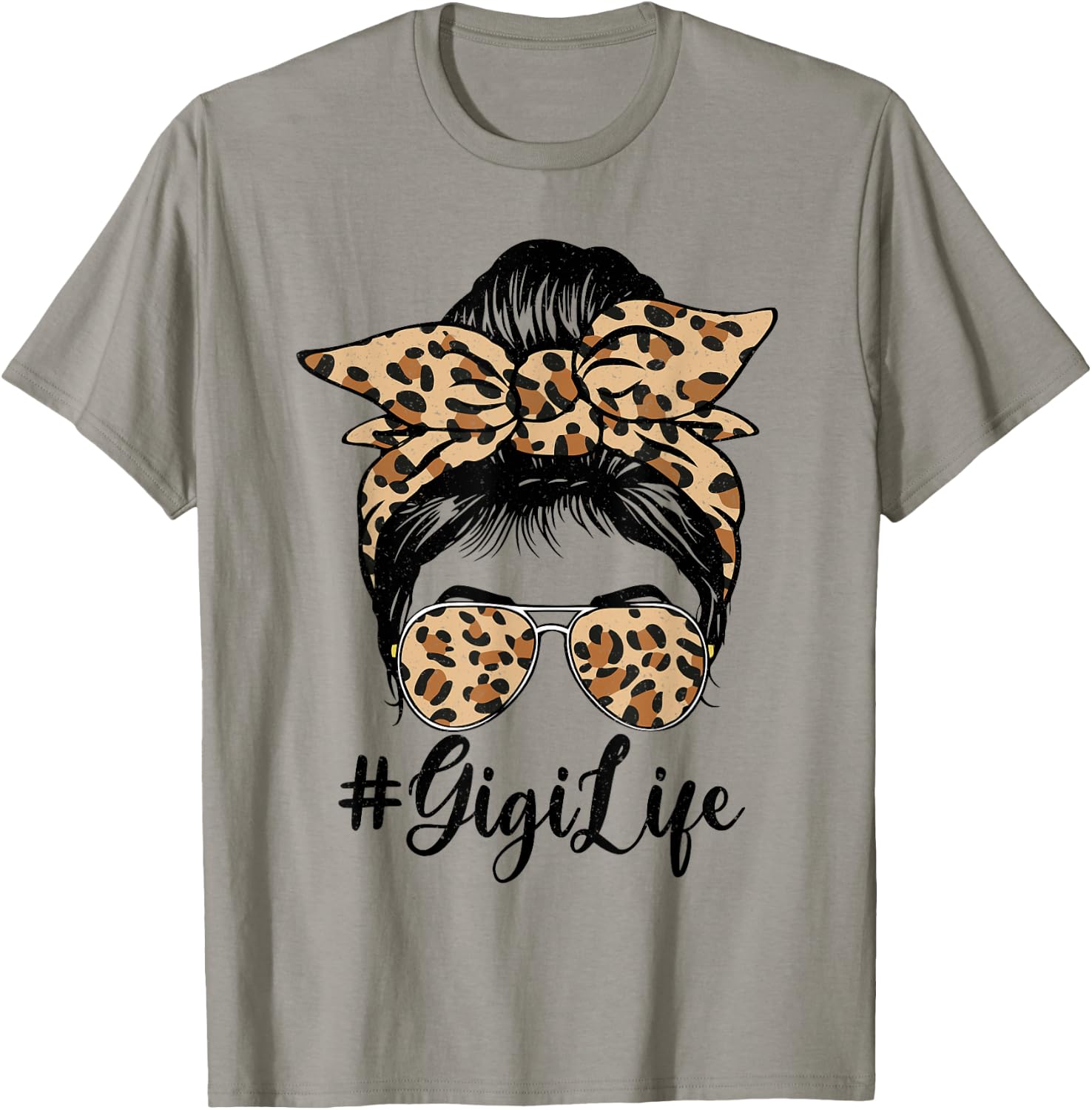 Funny Gigi Life Bleached Leopard Messy Bun Mother's day T-Shirt - T-Shirt | Sand