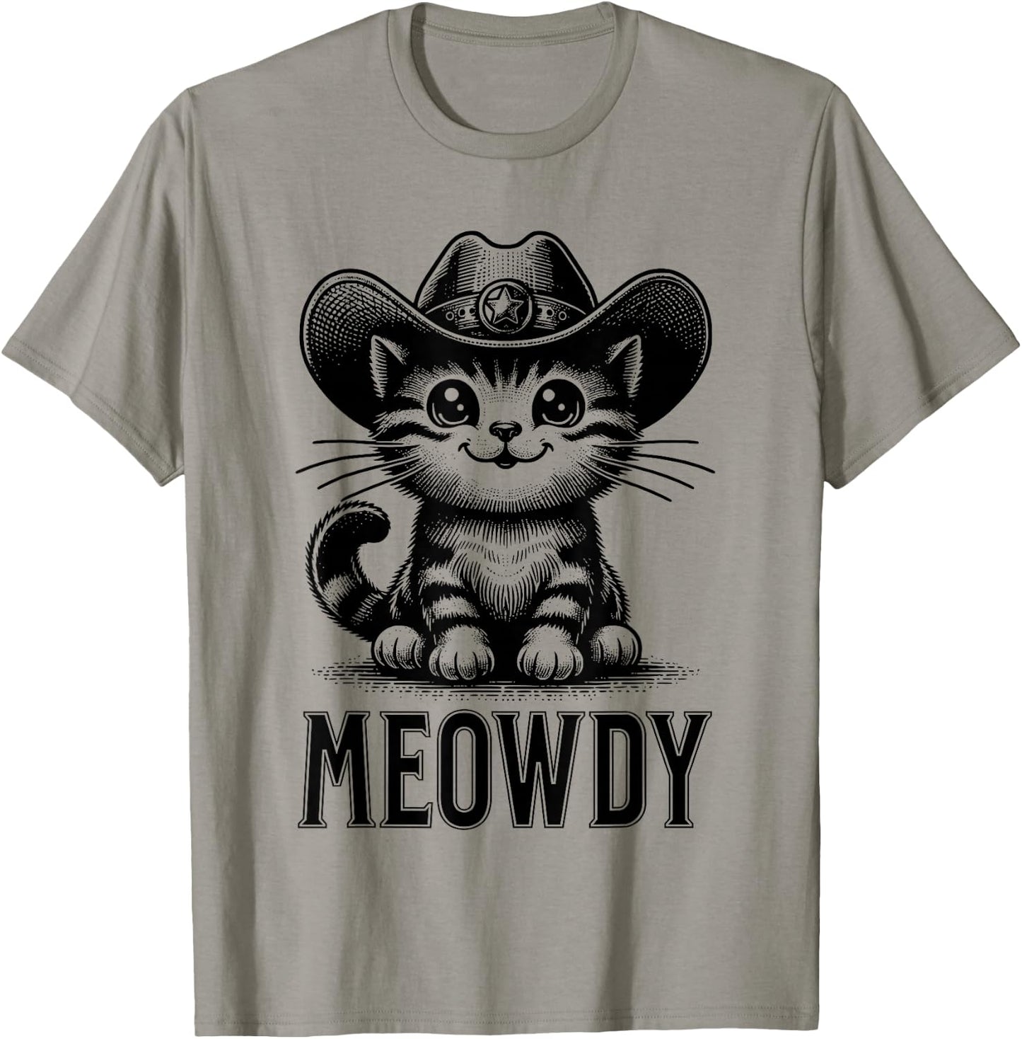 Meowdy Funny Women Men Kids Country Cowboy Cat Lover Graphic T-Shirt - T-Shirt | Sand