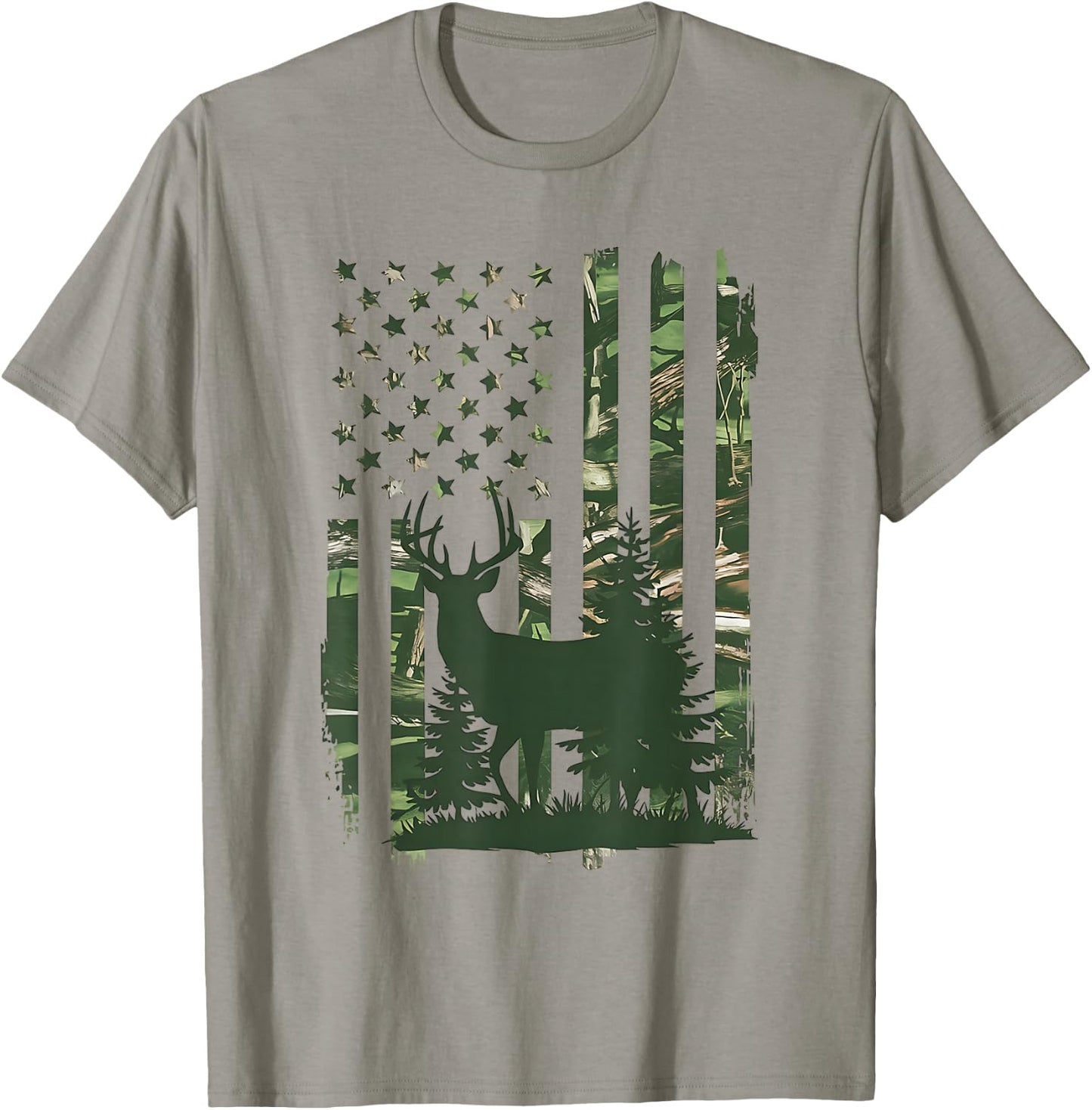 Camo Deer Hunting American Flag Whitetail Hunter USA Graphic T-Shirt - T-Shirt | Sand