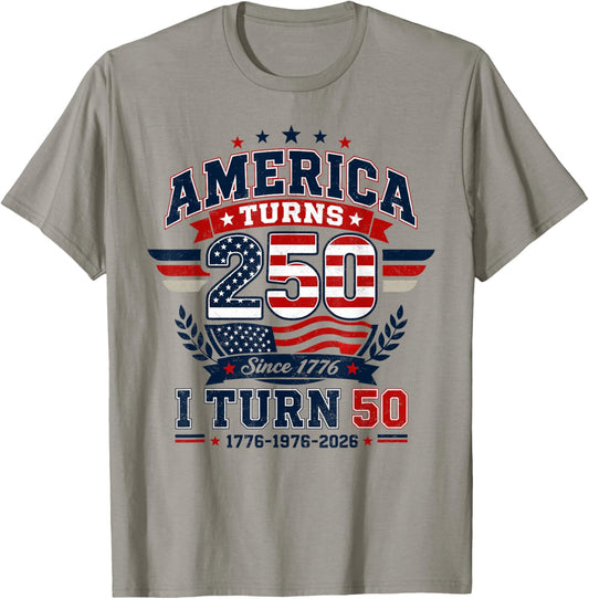 50th Birthday 1976 2026 America Turns 250 I Turn 50 Vintage T-Shirt - T-Shirt | Sand