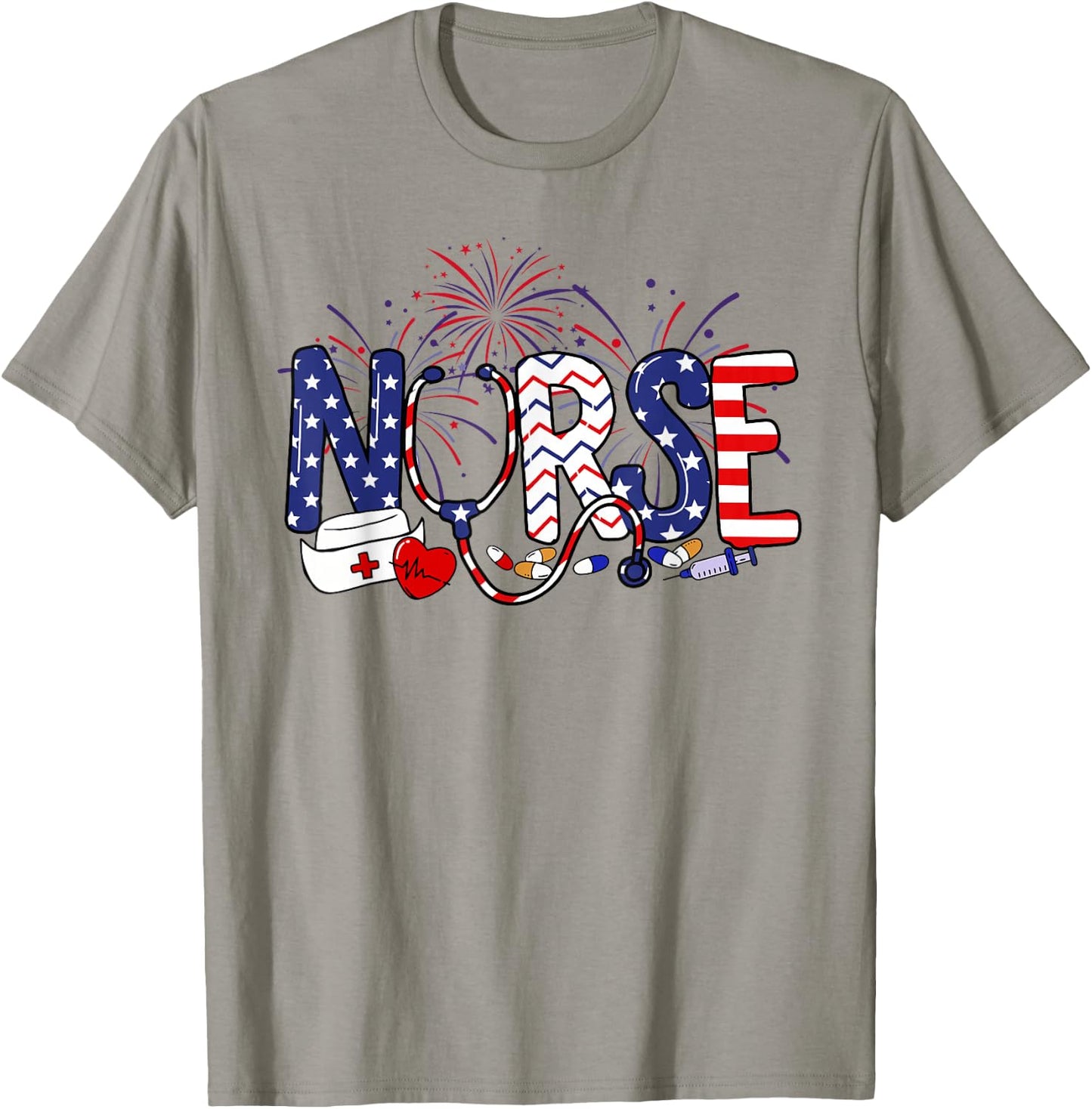 American Nurse 4th of July Nurse Stethoscope Nursing T-Shirt - T-Shirt | Sand