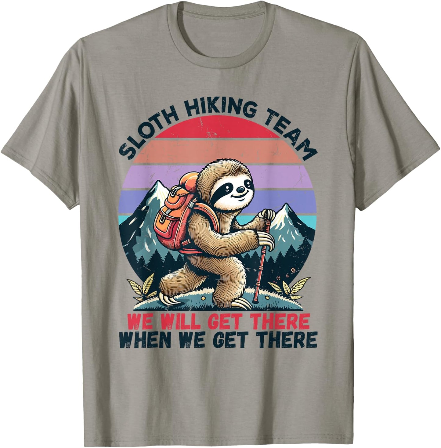 Sloth Hiking Team Hiking Gifts Men Women Kids Funny Sloth T-Shirt - T-Shirt | Sand