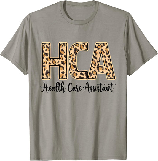 Funny Leopard HCA Health Care Assistant Week Nurse Gifts T-Shirt - T-Shirt | Sand
