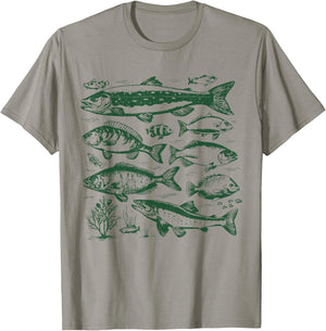 Vintage Fish Fishing Retro Fish Species Biology , Adult, White, Small, Short Sleeve T-Shirt - T-Shirt | Sand