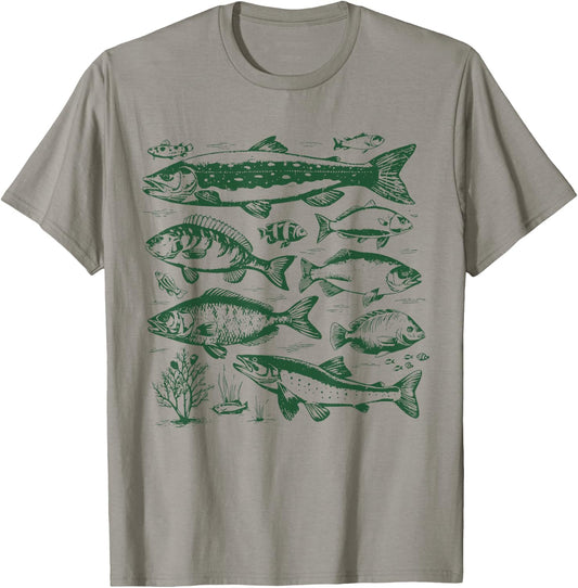 Vintage Fish Fishing Retro Fish Species Biology , Adult, White, Small, Short Sleeve T-Shirt - T-Shirt | Sand