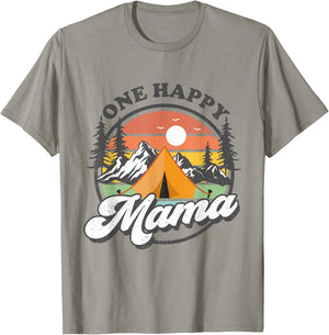 One Happy Mama Happy Camper 1st Birthday Camping Trip T-Shirt - T-Shirt | Sand