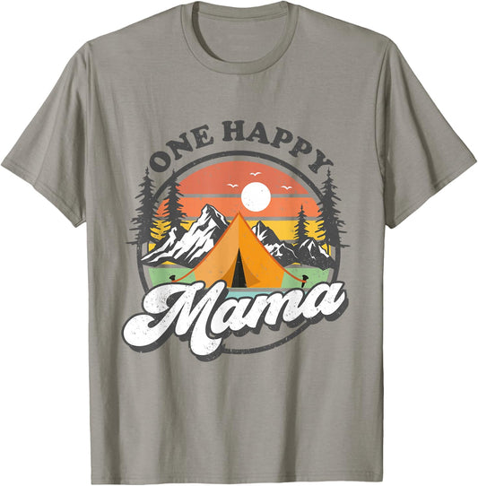 One Happy Mama Happy Camper 1st Birthday Camping Trip T-Shirt - T-Shirt | Sand