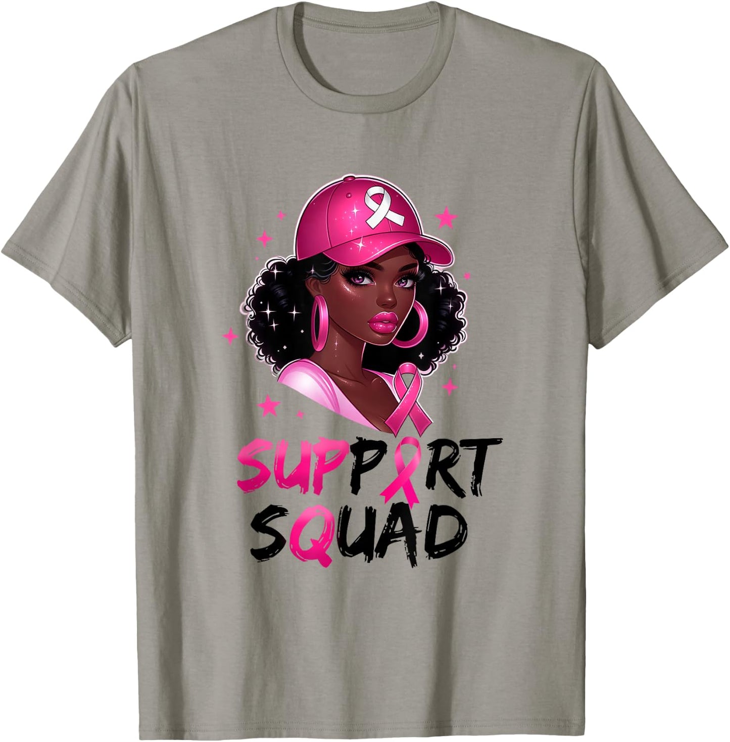 Support Squad Breast Cancer Awareness Warrior Black Women T-Shirt - T-Shirt | Sand