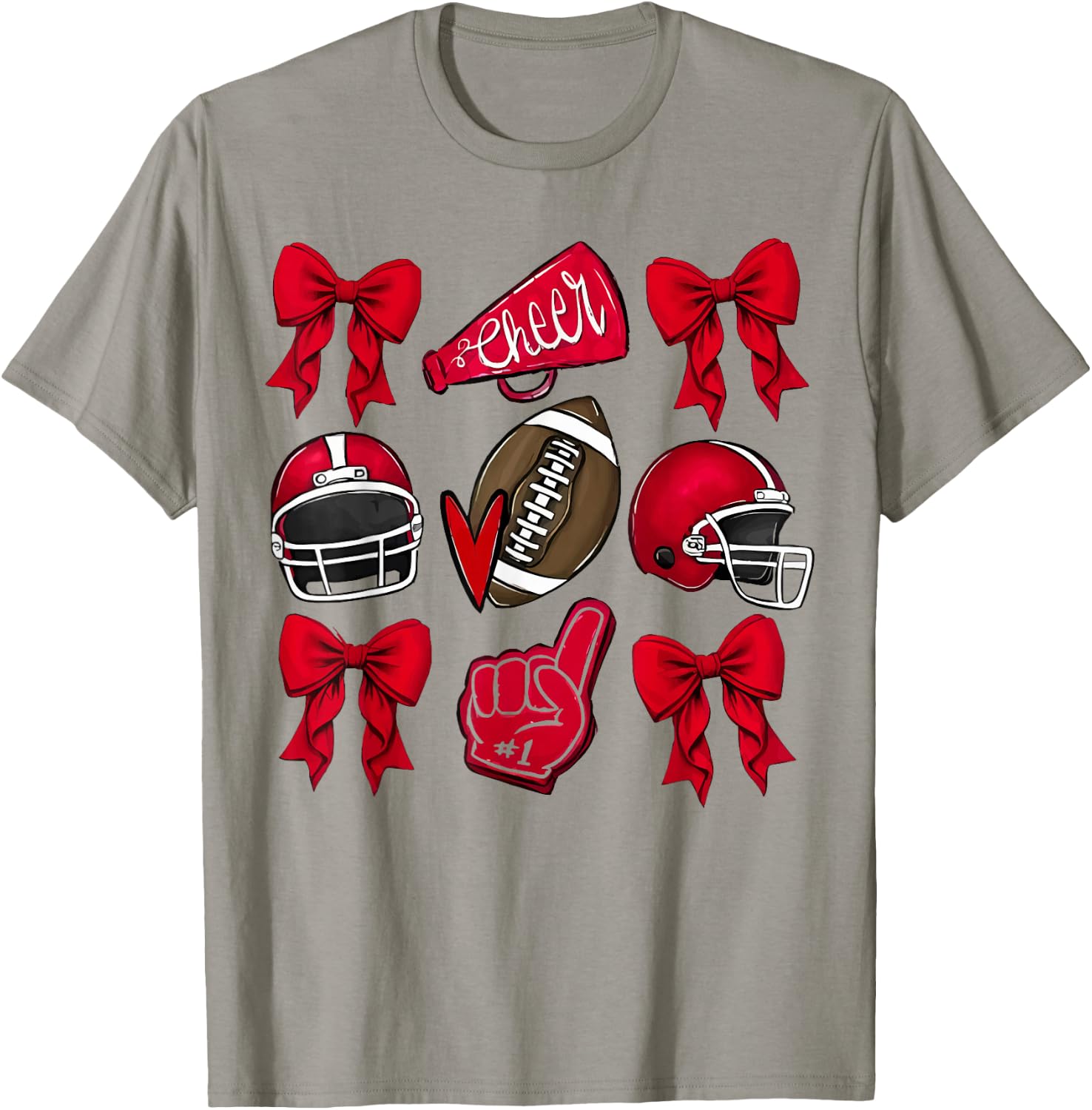 Coquette Game Day Football Mom Red Cheer T-Shirt - T-Shirt | Sand