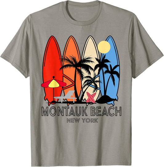 Montauk Beach New York Retro Surfboard Vintage T-Shirt - T-Shirt | Sand
