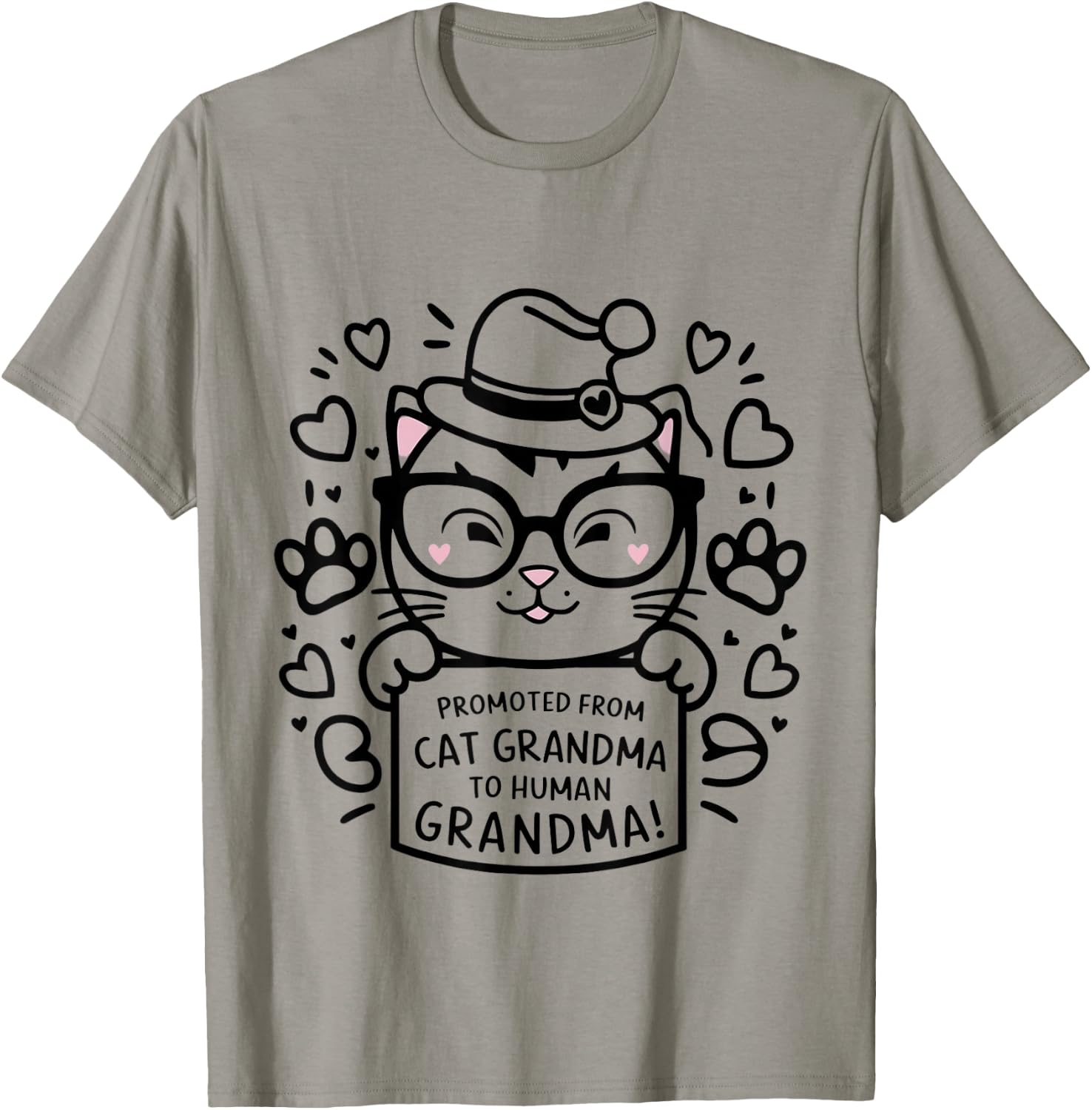 Promoted From Cat Grandma to Human Grandma 2026 T-Shirt - T-Shirt | Sand