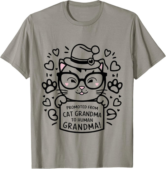 Promoted From Cat Grandma to Human Grandma 2026 T-Shirt - T-Shirt | Sand