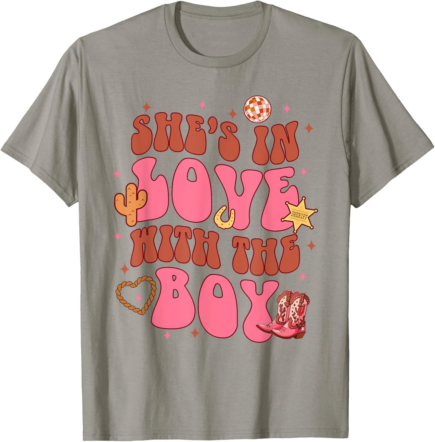 Bridesmaid Cowgirls Bachelorette She's In Loves With A Boy T-Shirt - T-Shirt | Sand