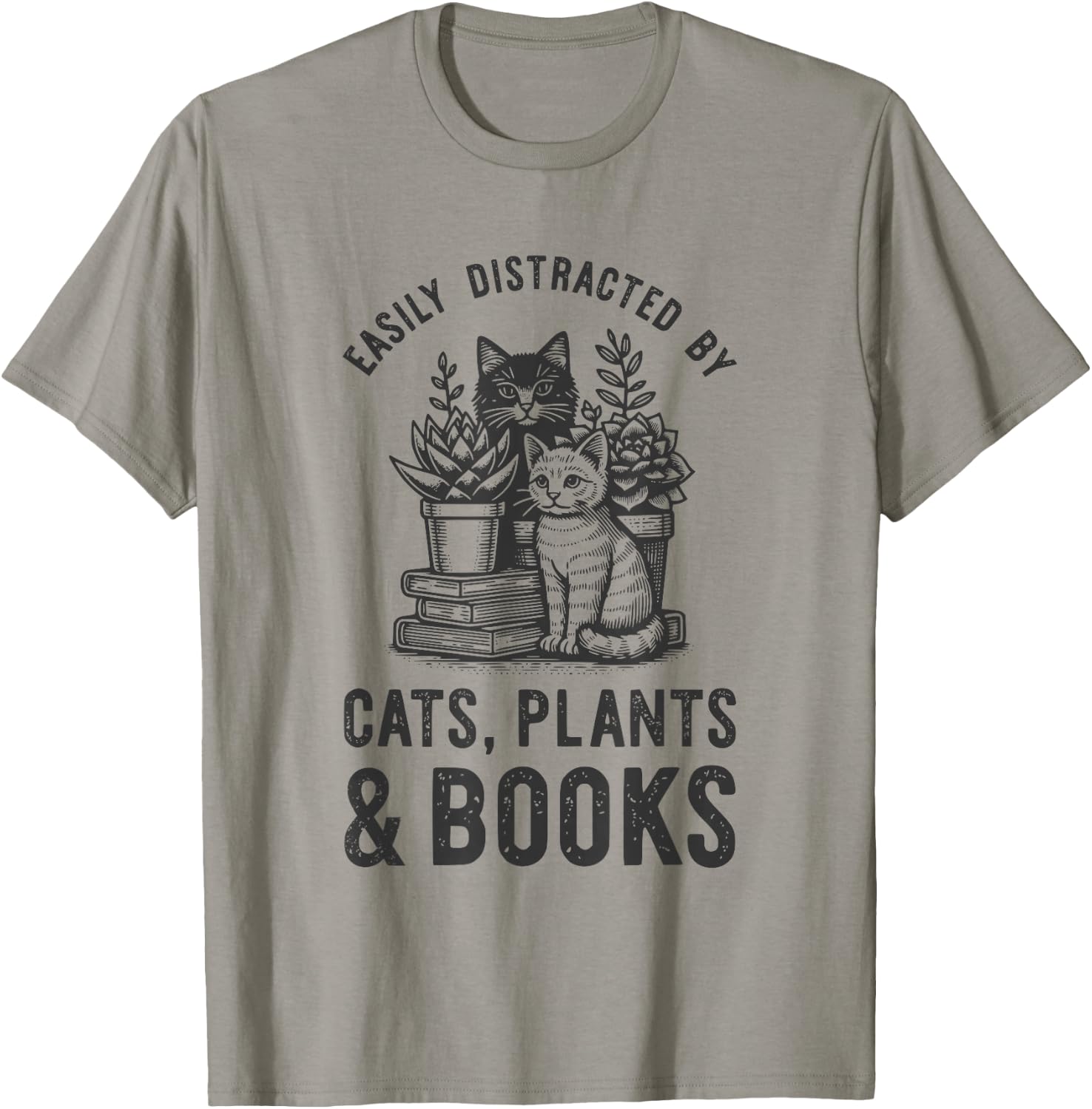 Cats Plants And Books Shirt Funny Plant Lover Gift Gardening T-Shirt - T-Shirt | Sand