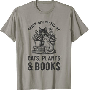 Cats Plants And Books Shirt Funny Plant Lover Gift Gardening T-Shirt - T-Shirt | Sand
