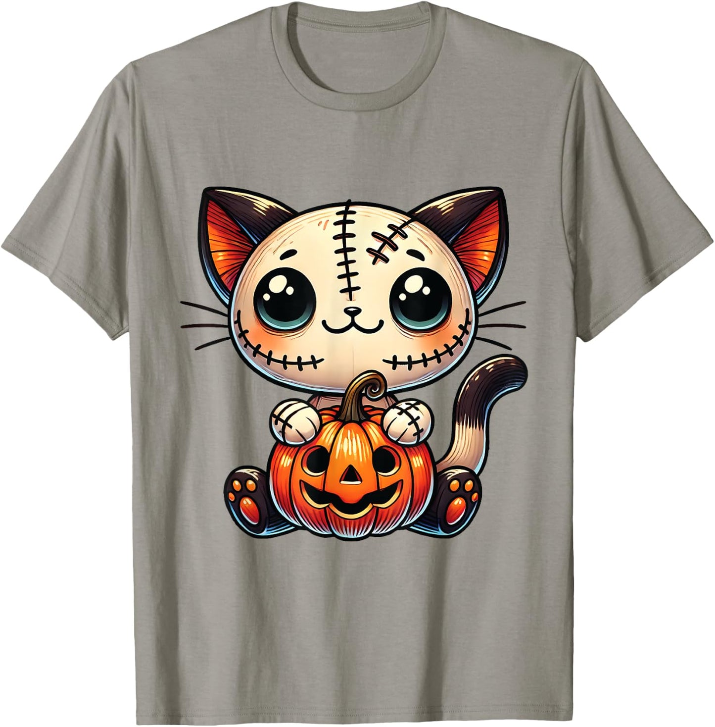 Cute Cat Halloween Pumpkin Kitty Spooky Kitten Lovers Women Kids T-Shirt - T-Shirt | Sand