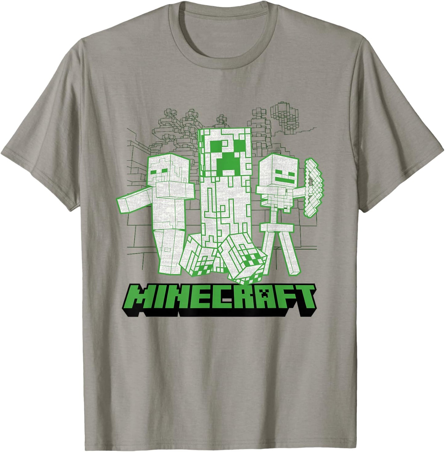 Minecraft Creeper Zombie Skeleton Line Art Mashup T-Shirt - T-Shirt | Sand