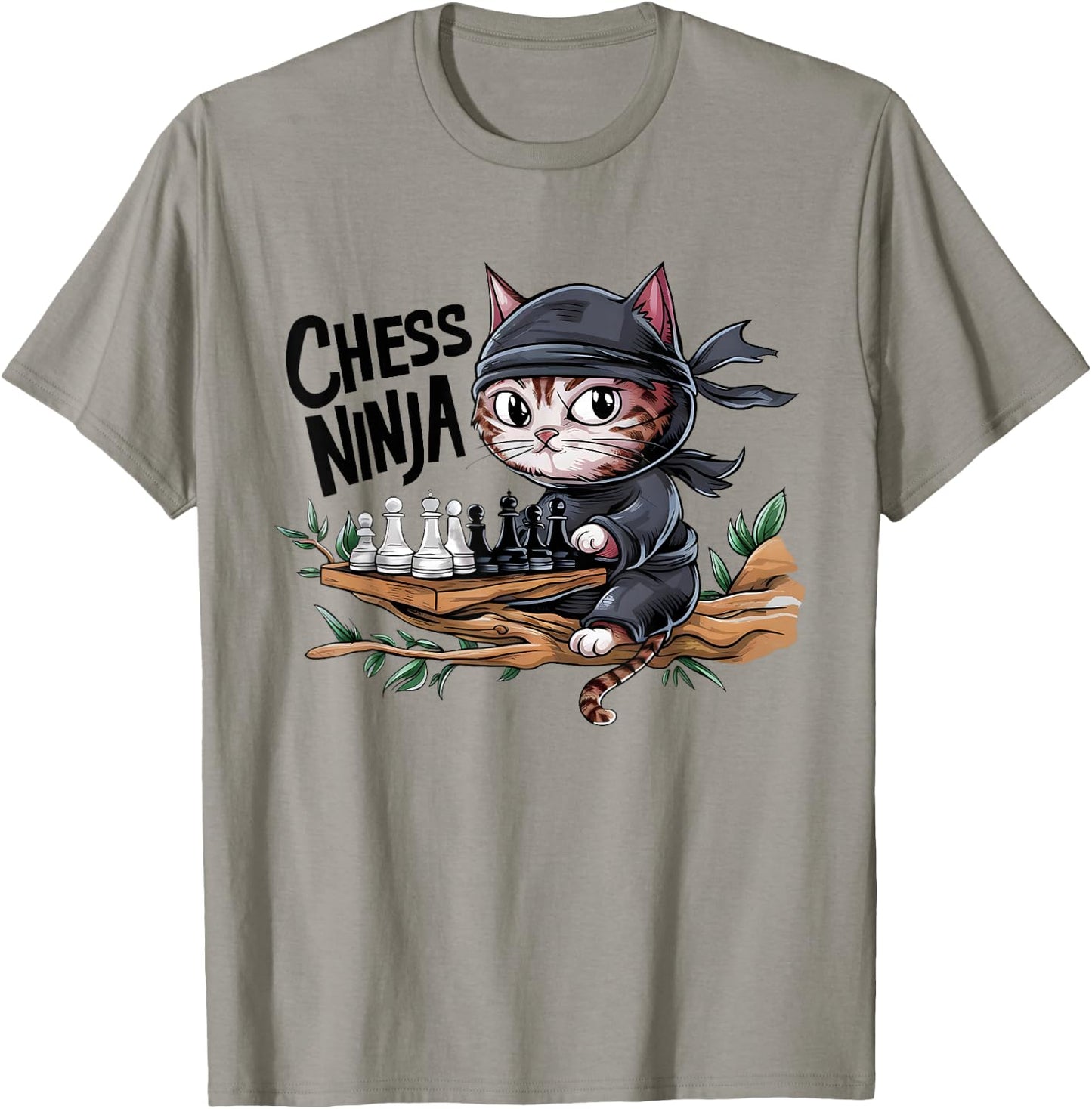 Chess Ninja Funny Cat Playing Chess Boy Girls Birthday Men T-Shirt - T-Shirt | Sand
