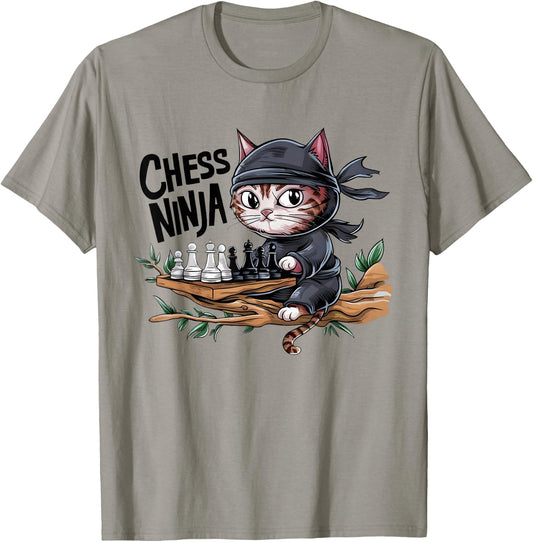 Chess Ninja Funny Cat Playing Chess Boy Girls Birthday Men T-Shirt - T-Shirt | Sand