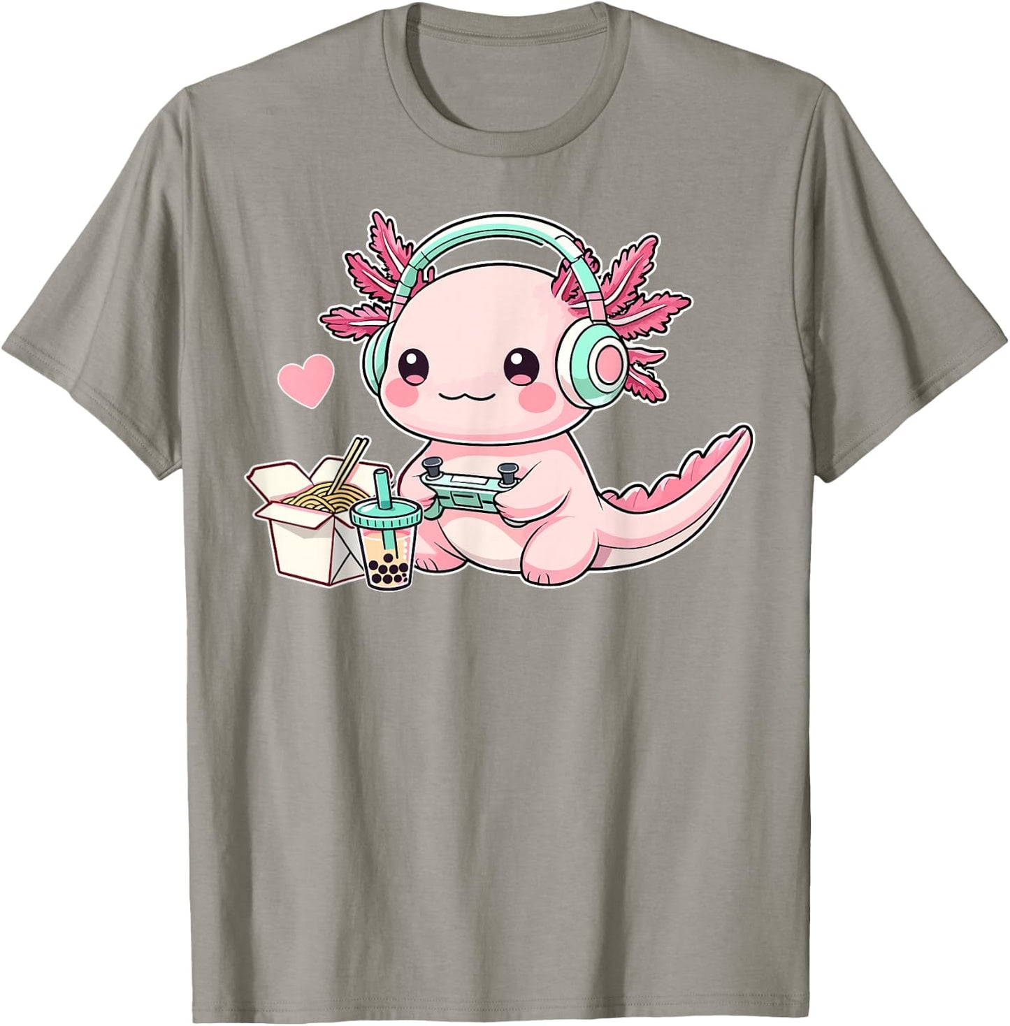 Chibi Axolotl Lover Headphone Gamer Cute Axolotl Graphic T-Shirt - T-Shirt | Sand