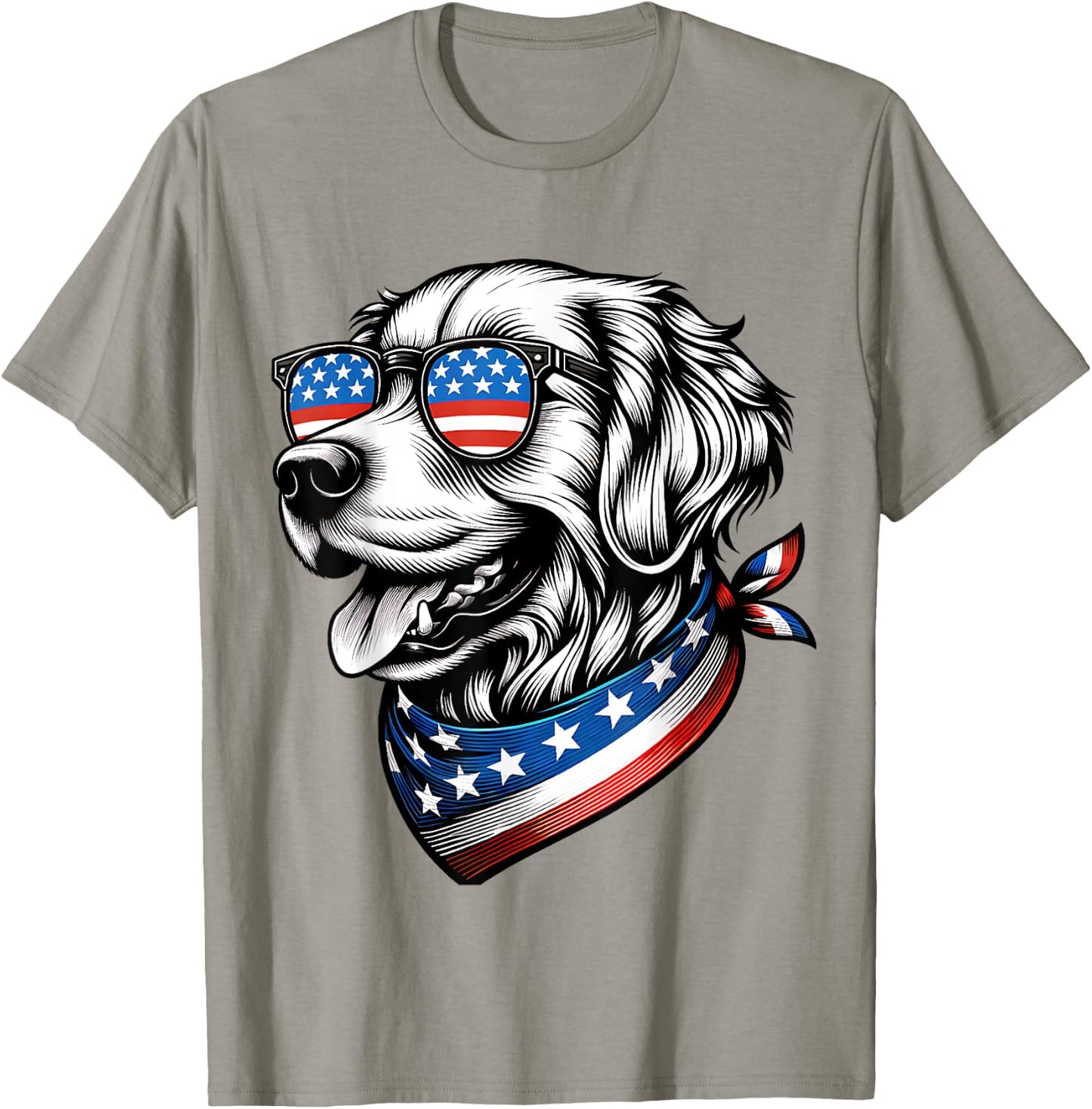 Golden Retriever Dog Patriotic 4th of July American USA Flag T-Shirt - T-Shirt | Sand
