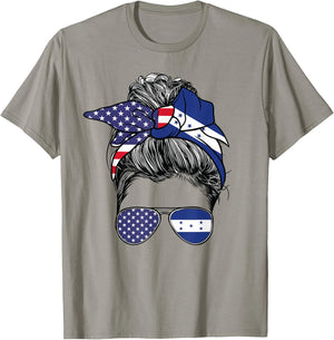 Honduran Women Girl USA Heritage American Honduras Flag T-Shirt - T-Shirt | Sand