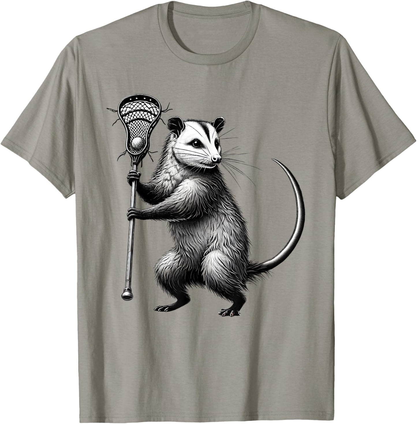 Vintage Possum Playing Lacrosse Opossum Lacrosse Player T-Shirt - T-Shirt | Sand