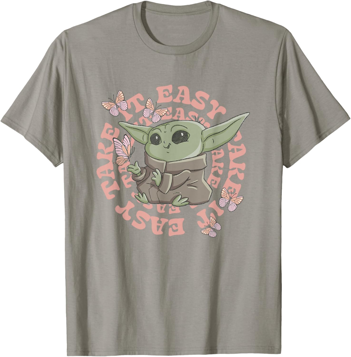 Star Wars The Mandalorian Cute Grogu Take It Easy Chest Logo T-Shirt - T-Shirt | Sand