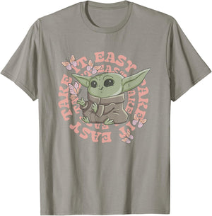 Star Wars The Mandalorian Cute Grogu Take It Easy Chest Logo T-Shirt - T-Shirt | Sand