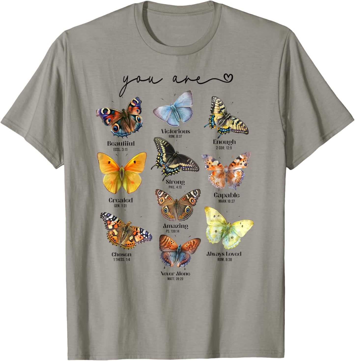 You Are Beautiful Bible Verse Religious Christian Butterfly T-Shirt - T-Shirt | Sand