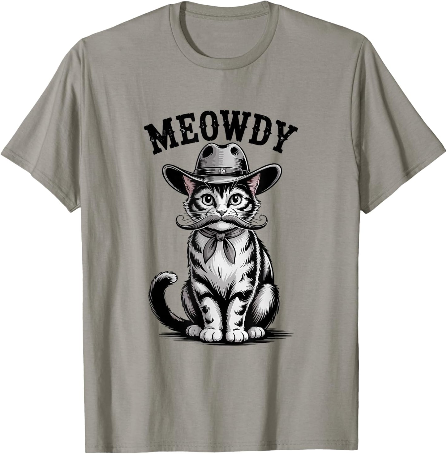 Meowdy Country Music Moustache Vintage Western Cowboy Cat T-Shirt - T-Shirt | Sand