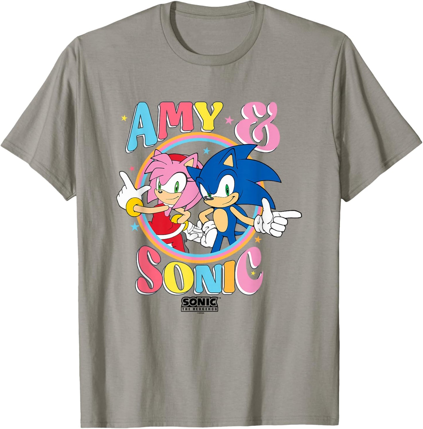 Sonic The Hedgehog Amy & Sonic Colorful Retro Portrait T-Shirt - T-Shirt | Sand