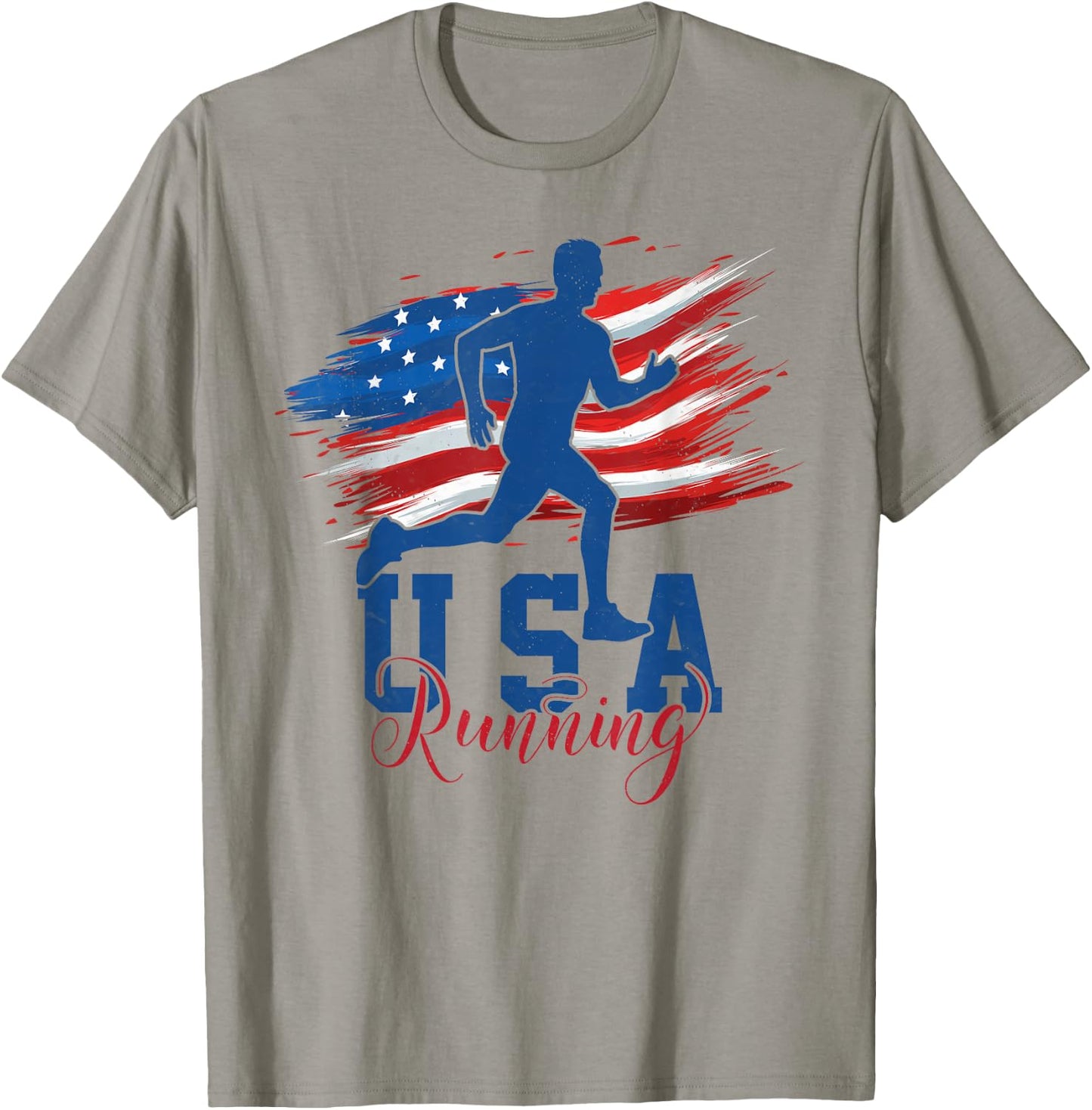 American Flag Running Runner 4th of July USA Support Team Kids Men T-Shirt - T-Shirt | Sand