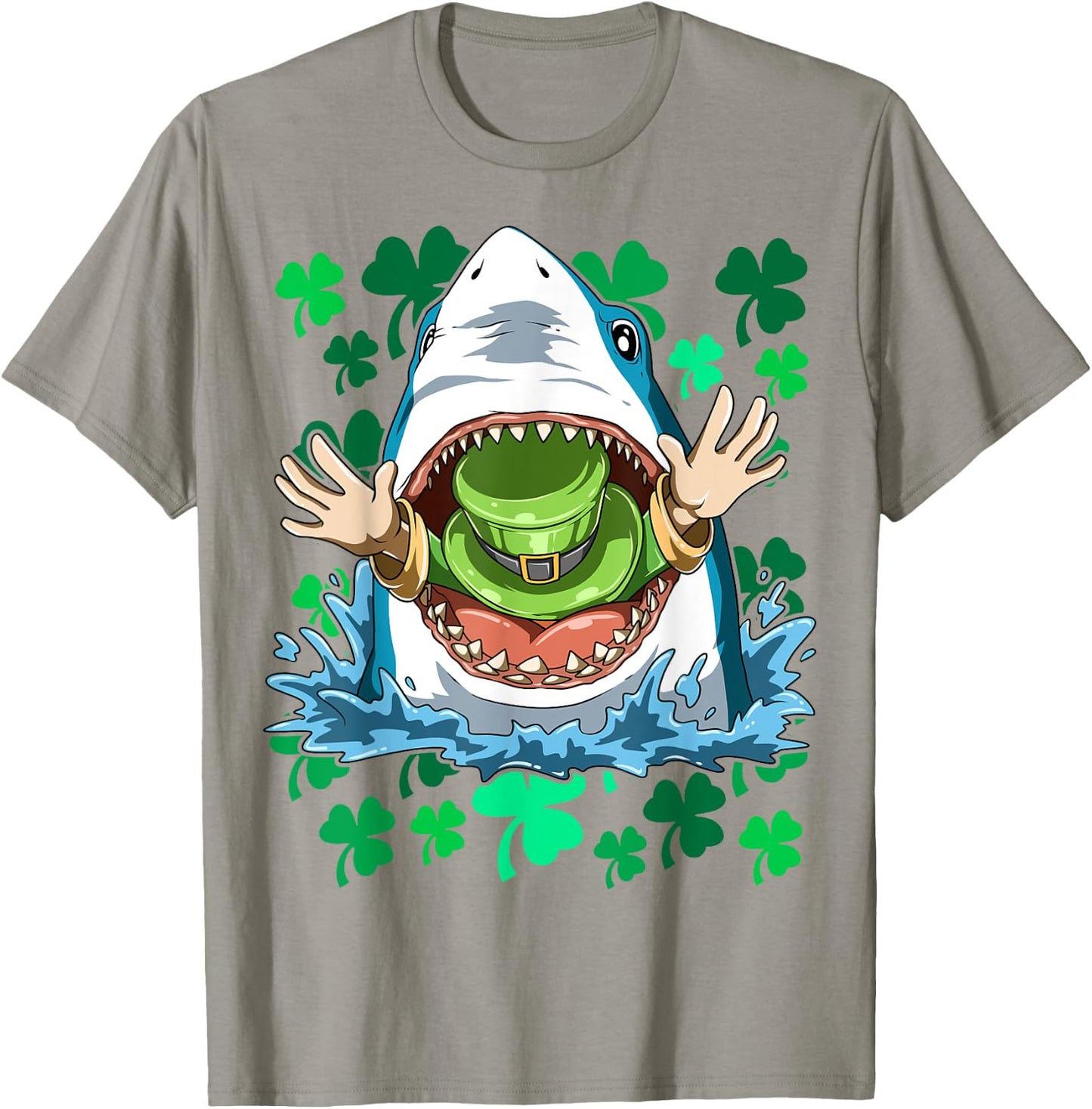 St. Patrick's Day Shark Eating Leprechaun Irish Shark Lovers T-Shirt - T-Shirt | Sand